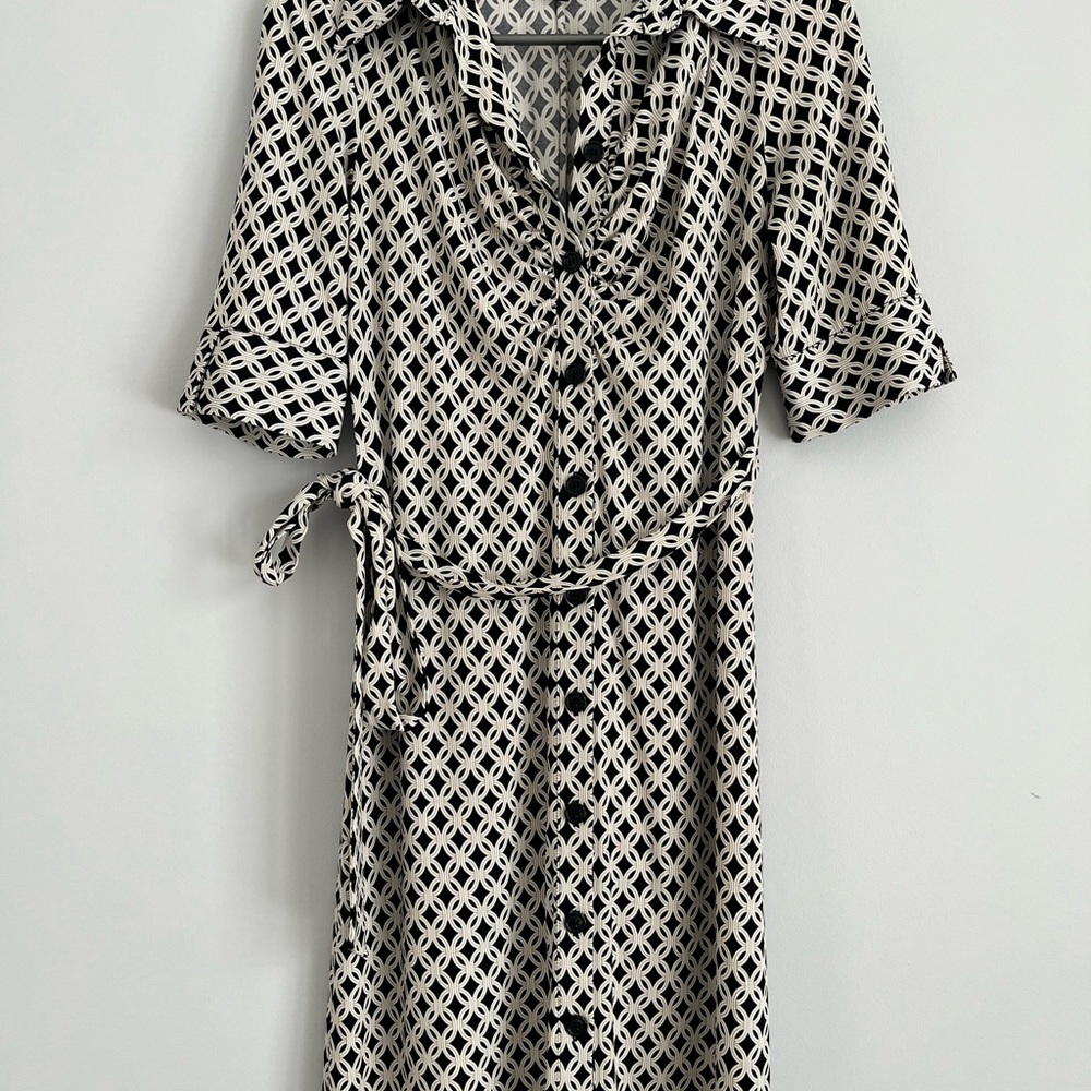 Laundry By Shelli Segal Black and White Geometric Midi Dress